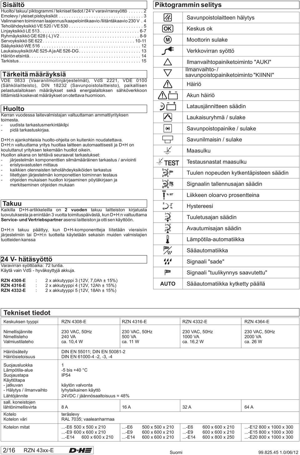 ..15 Tärkeitä määräyksiä VDE 0833 (Vaaranilmoitinjärjestelmät), VdS 1, VDE 0100 (Sähkölaitteisto), DIN 183 (Savunpoistolaitteisto), paikallisen pelastuslaitoksen määräykset sekä energialaitoksen