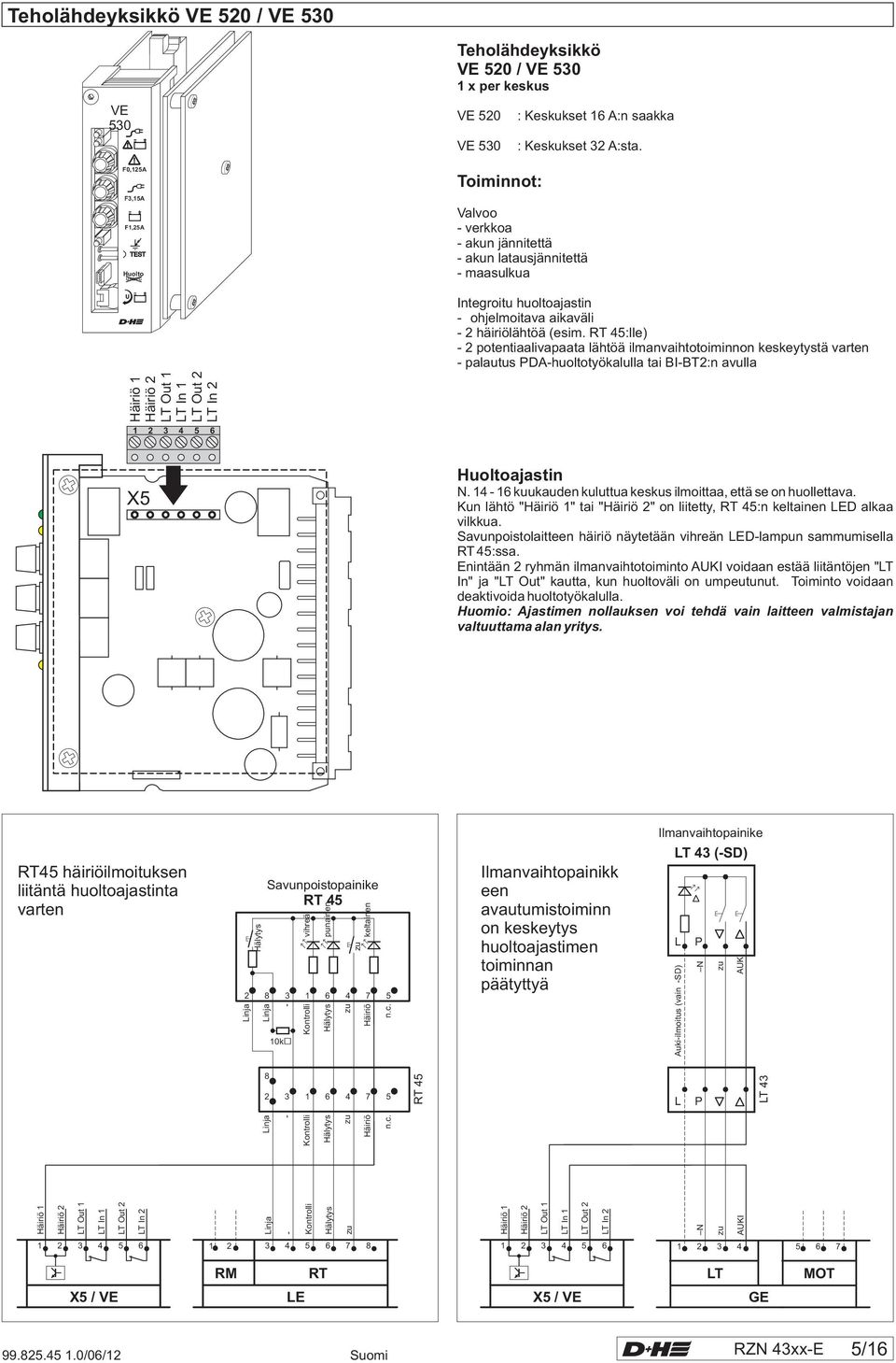 RT 45:lle) potentiaalivapaata lähtöä ilmanvaihtotoiminnon keskeytystä varten palautus PDAhuoltotyökalulla tai BIBT:n avulla 1 LT Out 1 LT In 1 LT Out LT In 1 3 4 5 6 X5 Huoltoajastin N.