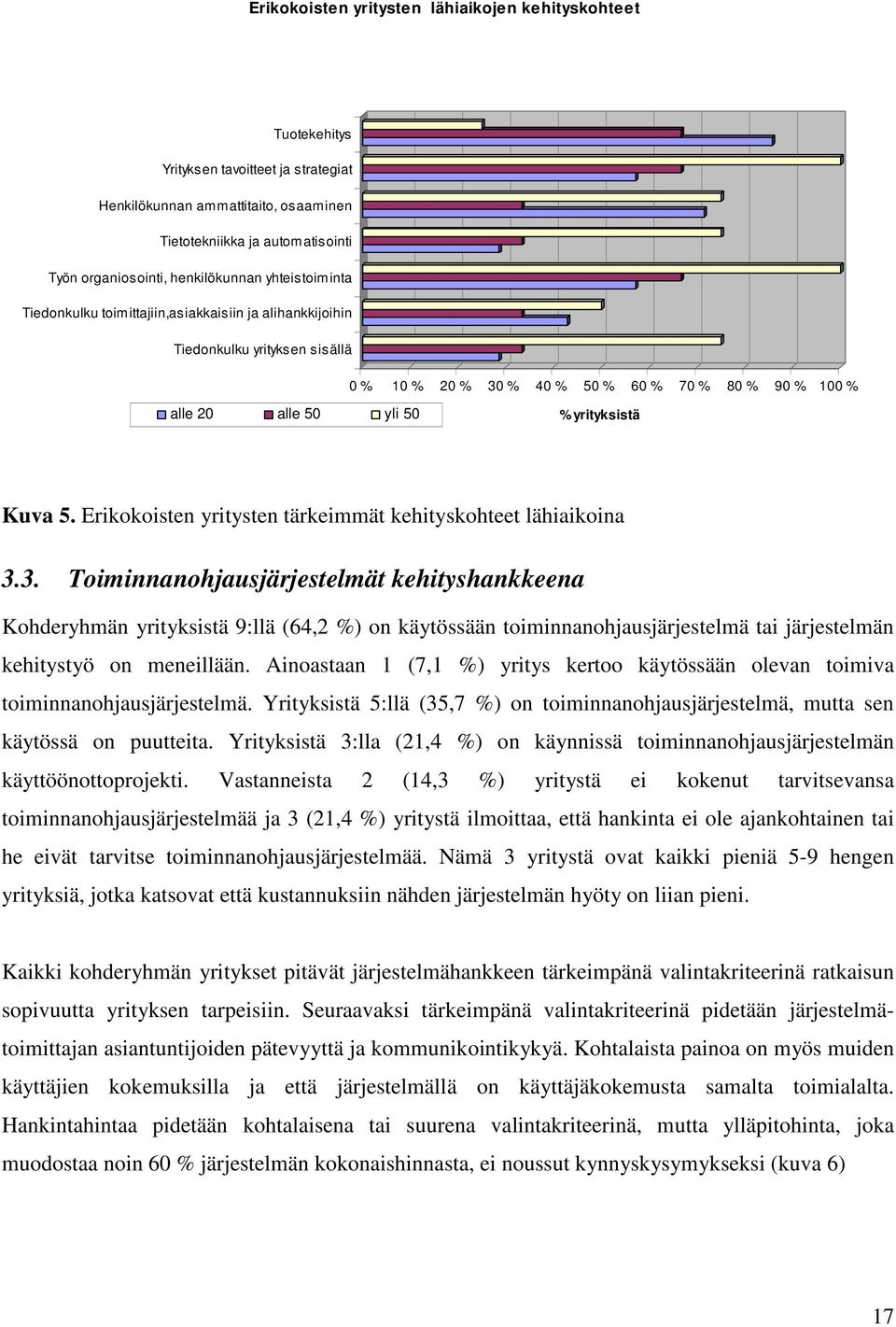 yrityksistä Kuva 5. Erikokoisten yritysten tärkeimmät kehityskohteet lähiaikoina 3.