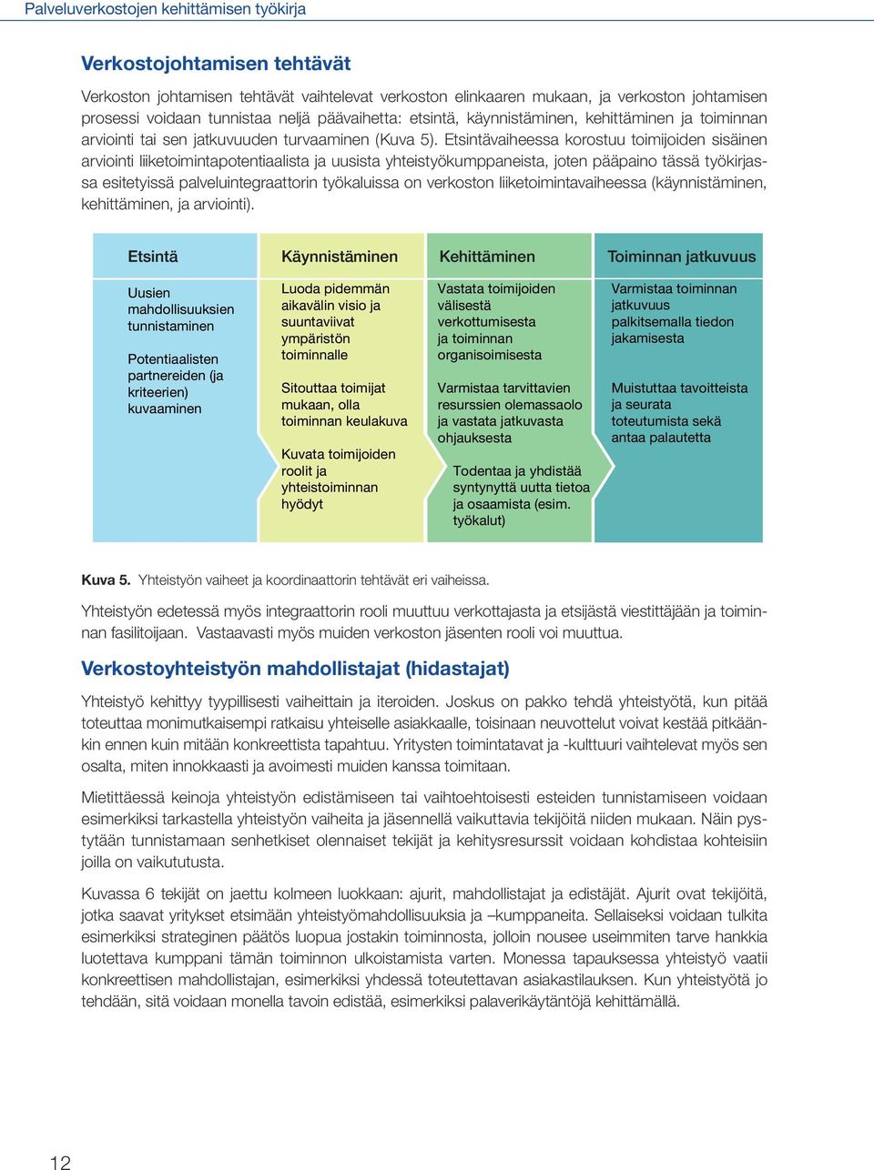 Etsintävaiheessa korostuu toimijoiden sisäinen arviointi liiketoimintapotentiaalista ja uusista yhteistyökumppaneista, joten pääpaino tässä työkirjassa esitetyissä palveluintegraattorin työkaluissa