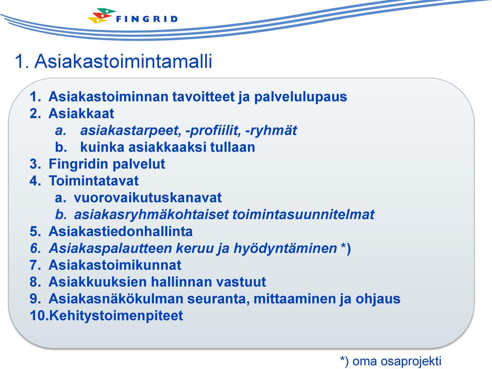 vuorovaikutuskanavat b. asiakasryhmäkohtaiset toimintasuunnitelmat 5. Asiakastiedonhallinta 6.