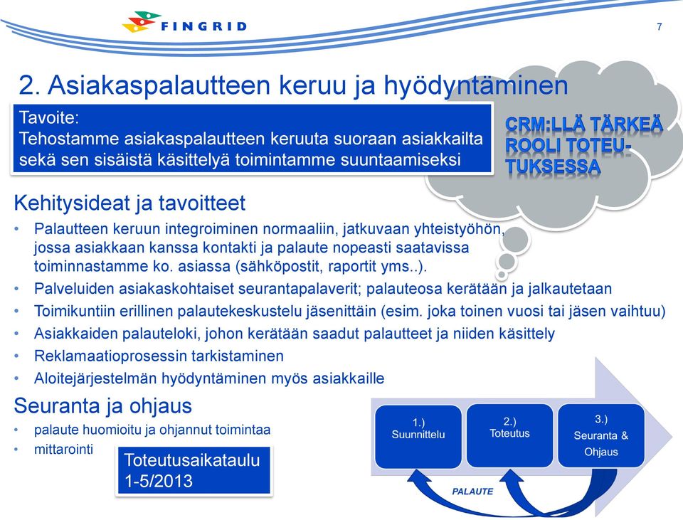 Palveluiden asiakaskohtaiset seurantapalaverit; palauteosa kerätään ja jalkautetaan Toimikuntiin erillinen palautekeskustelu jäsenittäin (esim.