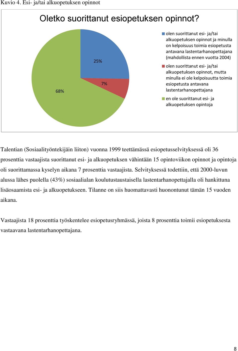 alkuopetuksen opinnot, mutta minulla ei ole kelpoisuutta toimia esiopetusta antavana lastentarhanopettajana en ole suorittanut esi- ja alkuopetuksen opintoja Talentian (Sosiaalityöntekijäin liiton)