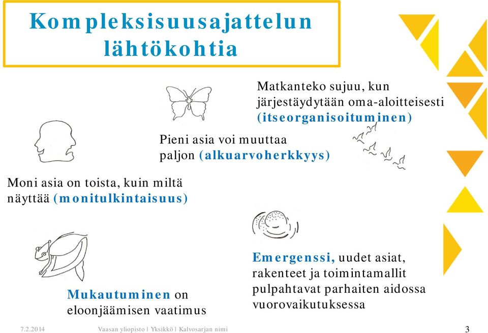 (itseorganisoituminen) Mukautuminen on eloonjäämisen vaatimus 7.2.