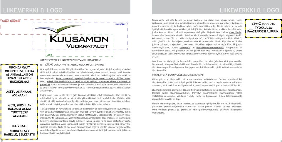 liikemerkki Ota kynä käteen, mutta älä piirrä mitään. Sen sijaan kirjoita. Kirjoita ylös ajatuksiasi siitä, mitä haluat asiakkaillesi kertoa palveluistasi ja tuotteistasi.