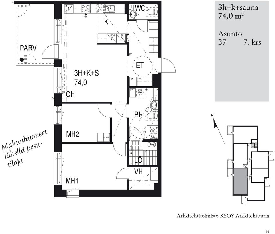 krs K 3H+K+S 74,0 P Makuuhuoneet