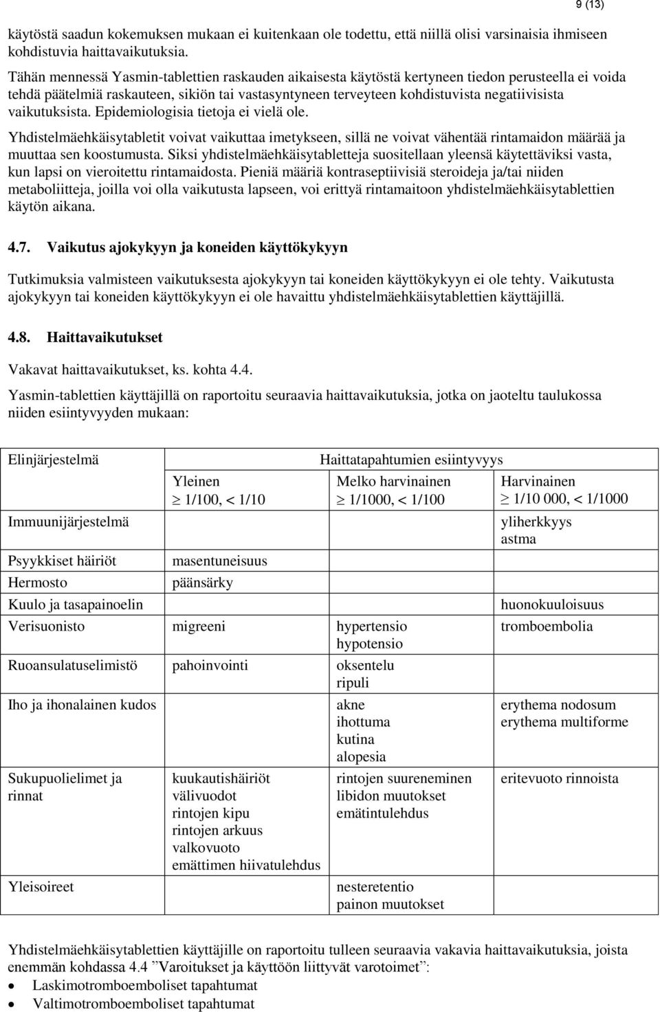 vaikutuksista. Epidemiologisia tietoja ei vielä ole. Yhdistelmäehkäisytabletit voivat vaikuttaa imetykseen, sillä ne voivat vähentää rintamaidon määrää ja muuttaa sen koostumusta.