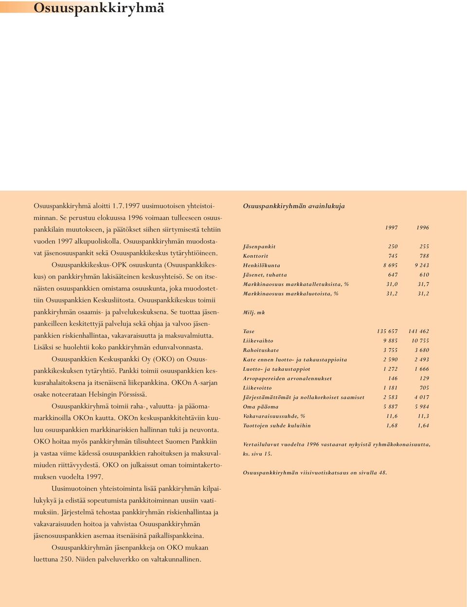 Osuuspankkiryhmän muodostavat jäsenosuuspankit sekä Osuuspankkikeskus tytäryhtiöineen. Osuuspankkikeskus-OPK osuuskunta (Osuuspankkikeskus) on pankkiryhmän lakisääteinen keskusyhteisö.