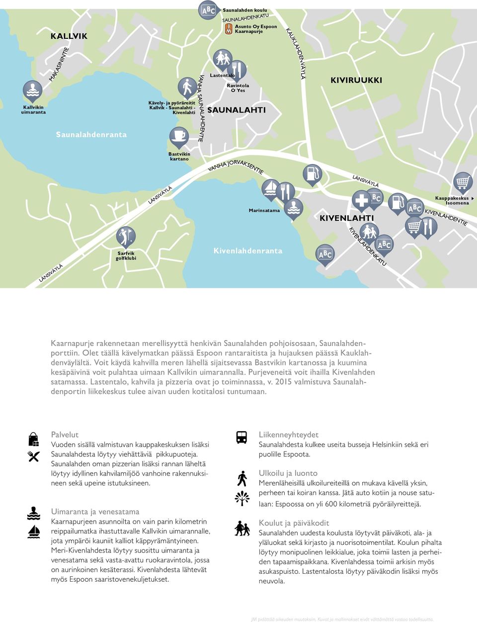 LÄNSIVÄYLÄ KIVENLAHTI KIVENLAHDENKATU Kauppakeskus Isoomena KIVENLAHDENTIE Kaarnapurje rakennetaan merellisyyttä henkivän Saunalahden pohjoisosaan, Saunalahdenporttiin.