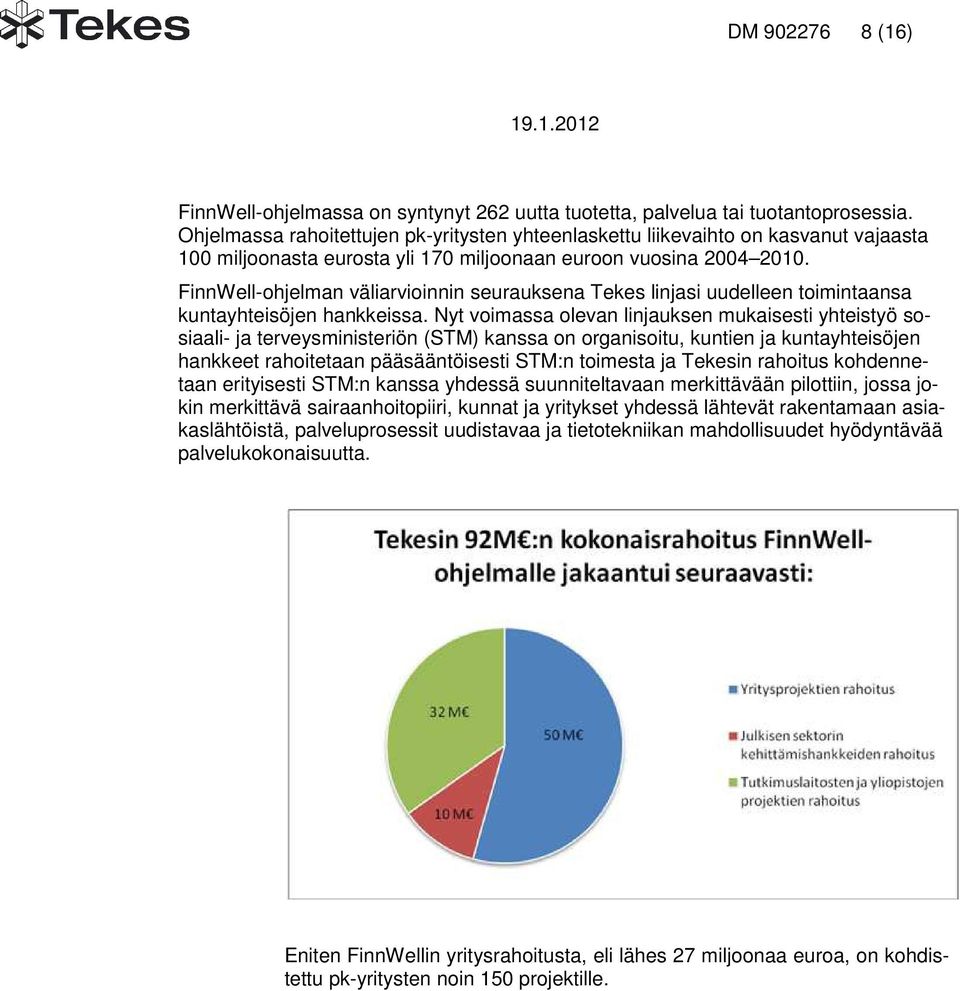 FinnWell-ohjelman väliarvioinnin seurauksena Tekes linjasi uudelleen toimintaansa kuntayhteisöjen hankkeissa.