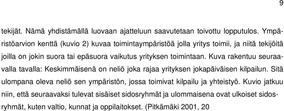 Kuva rakentuu seuraavalla tavalla: Keskimmäisenä on neliö joka rajaa yrityksen jokapäiväisen kilpailun. Sitä ulompana oleva neliö sen ympäristön, jossa toimivat kilpailu ja yhteistyö.