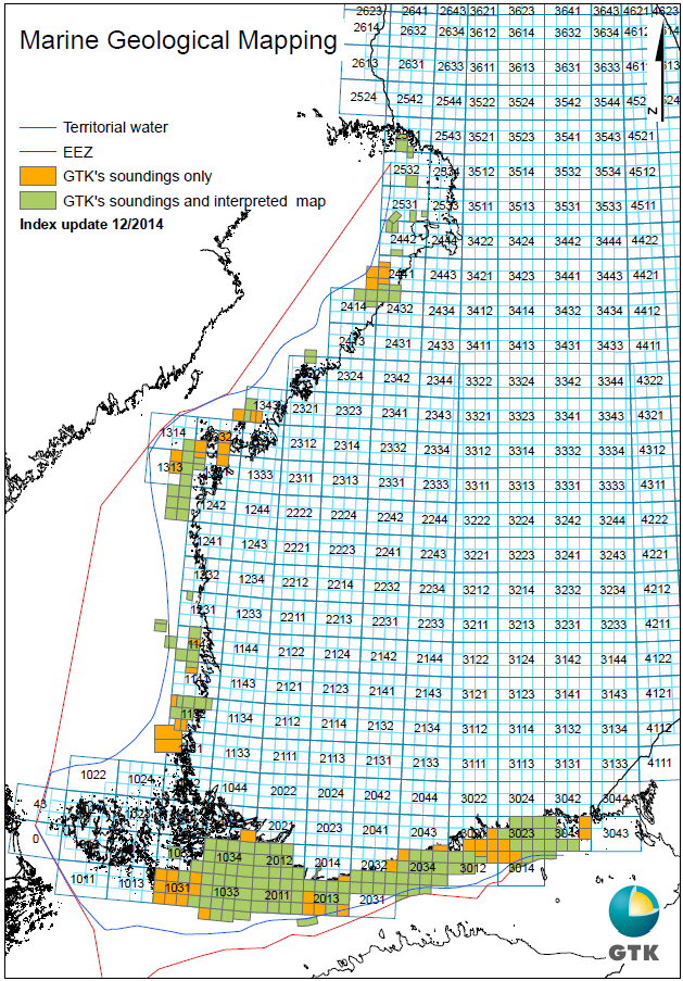 2.2 Geofysikaaliset maastokartoitukset Merenpohjan geologinen kartoitus on edennyt GTK:n kartoitusohjelman mukaisesti (kuva 2).