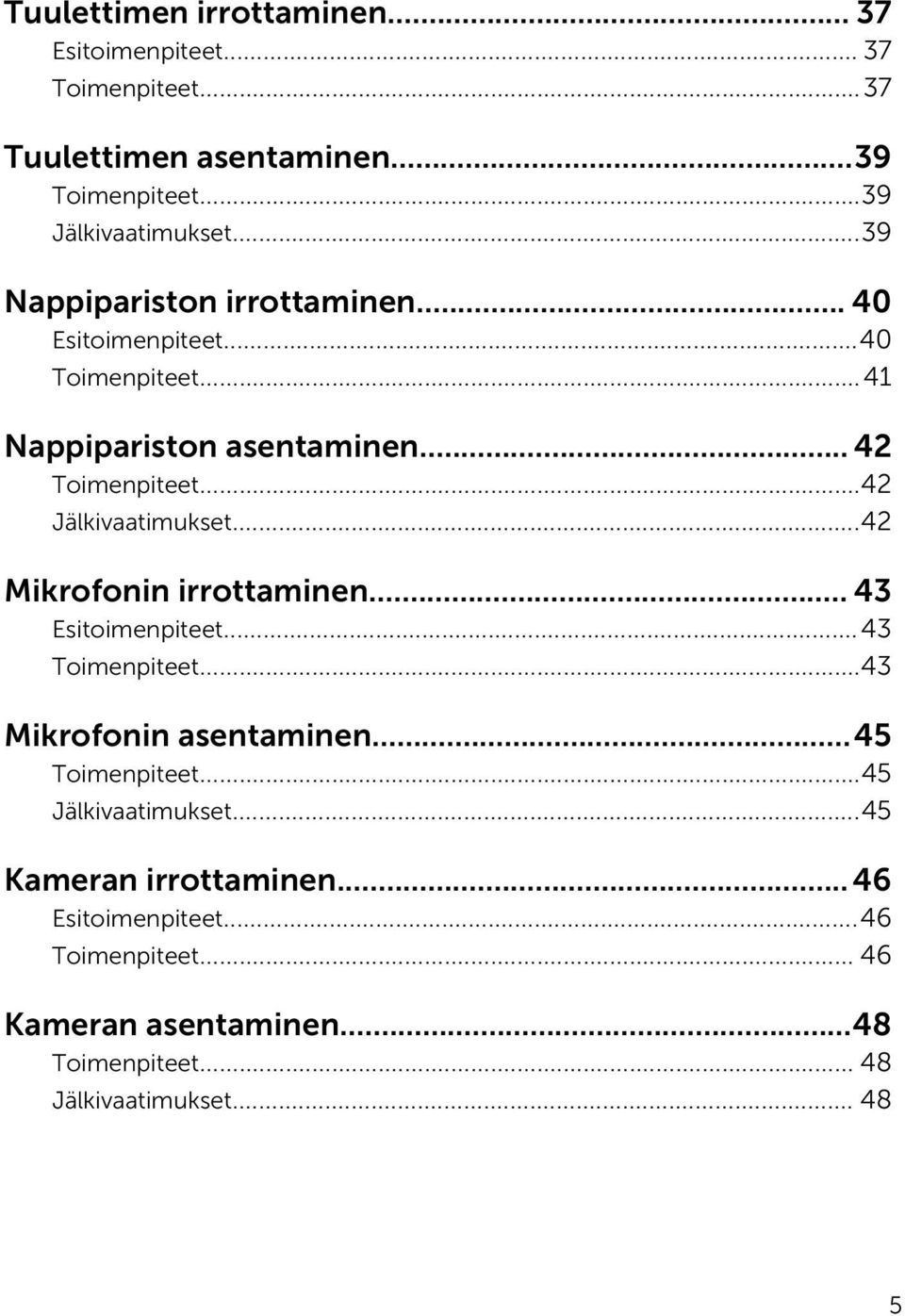 ..42 Jälkivaatimukset...42 Mikrofonin irrottaminen... 43 Esitoimenpiteet...43 Toimenpiteet...43 Mikrofonin asentaminen...45 Toimenpiteet.