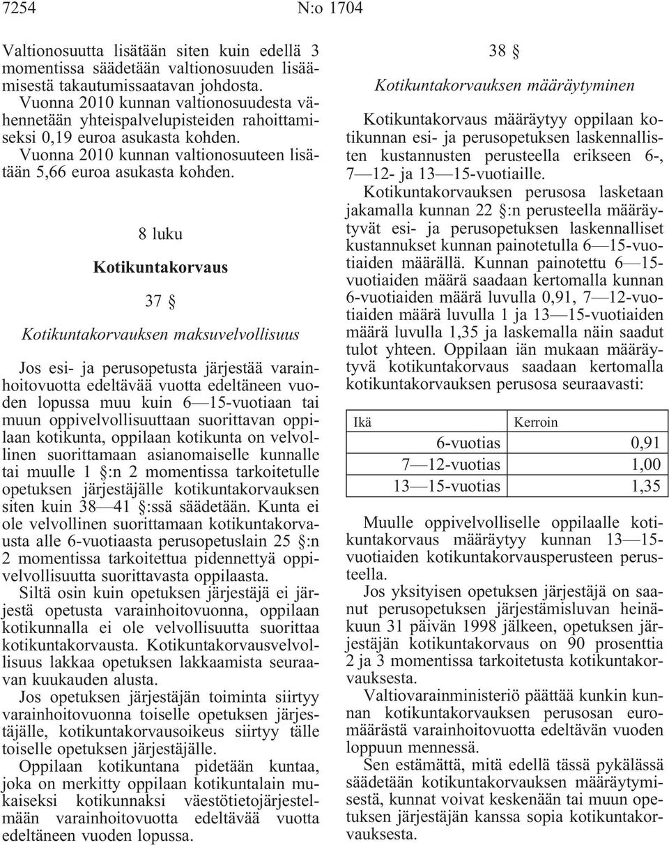 8 luku Kotikuntakorvaus 37 Kotikuntakorvauksen maksuvelvollisuus Jos esi- ja perusopetusta järjestää varainhoitovuotta edeltävää vuotta edeltäneen vuoden lopussa muu kuin 6 15-vuotiaan tai muun