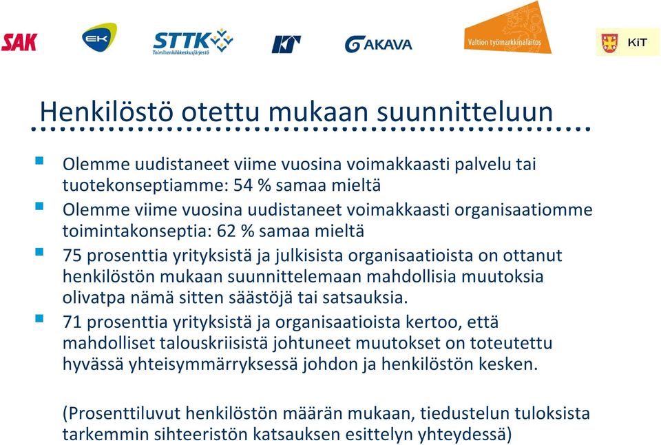 mahdollisia muutoksia olivatpa nämä sitten säästöjä tai satsauksia.