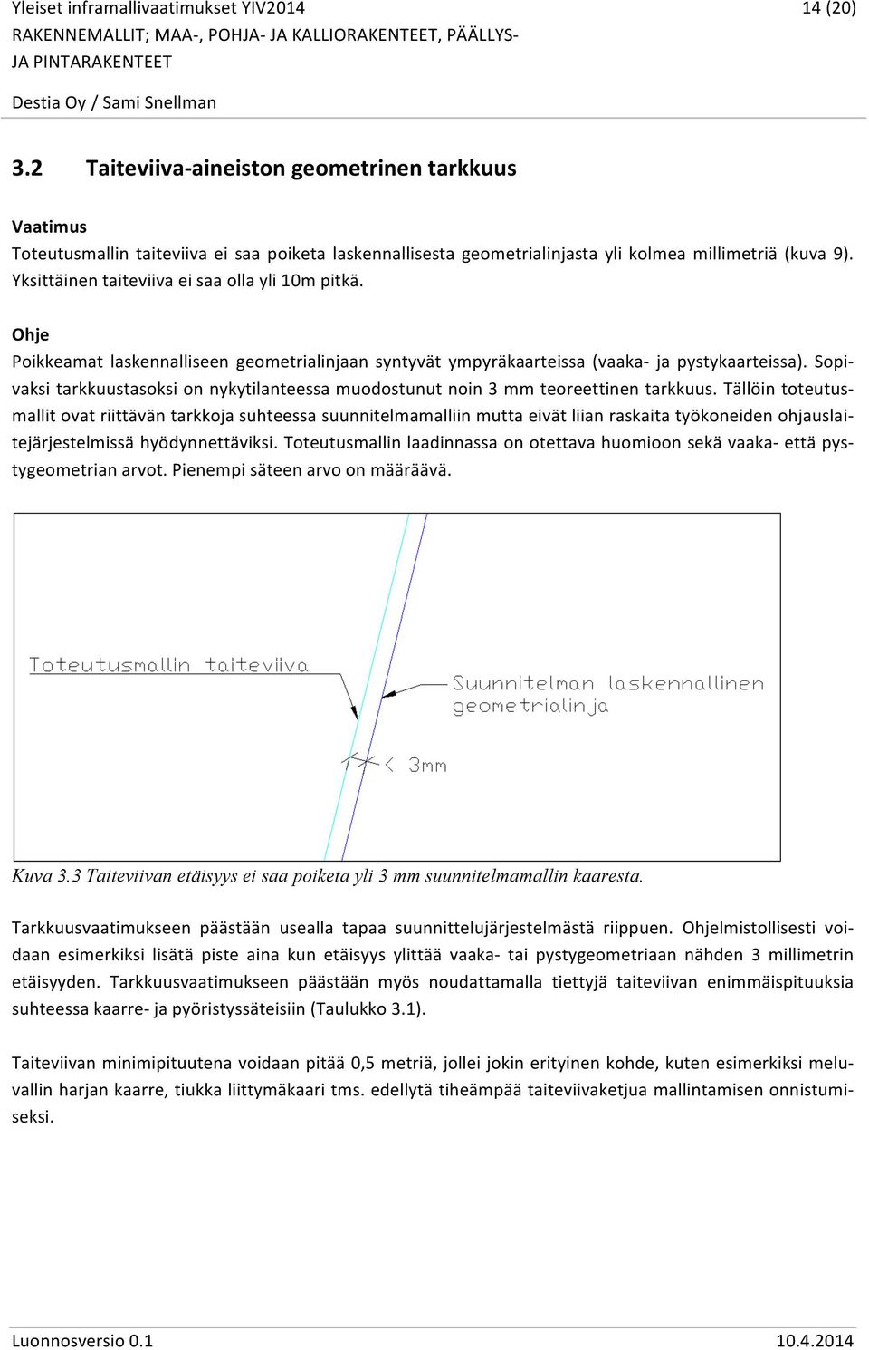 Sopi- vaksi tarkkuustasoksi on nykytilanteessa muodostunut noin 3 mm teoreettinen tarkkuus.