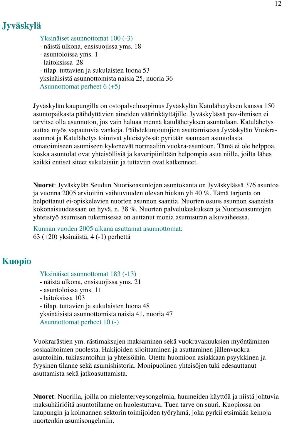 asuntopaikasta päihdyttävien aineiden väärinkäyttäjille. Jyväskylässä pav-ihmisen ei tarvitse olla asunnoton, jos vain haluaa mennä katulähetyksen asuntolaan.