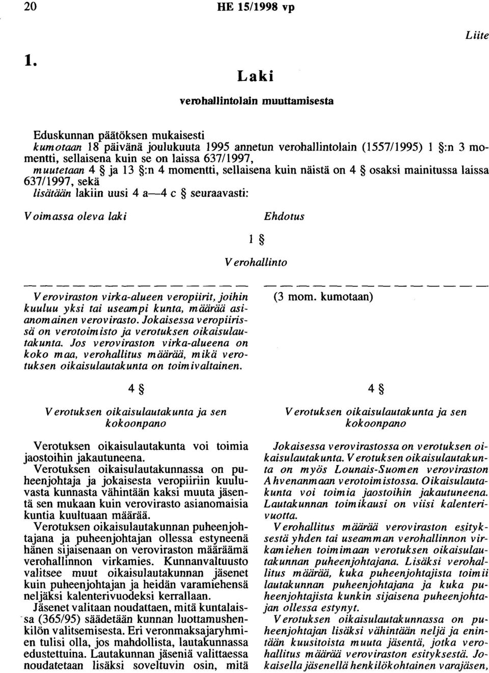 63711997, muutetaan 4 ja 13 :n 4 momentti, sellaisena kuin näistä on 4 osaksi mainitussa laissa 63711997, sekä lisätään lakiin uusi 4 a-4 c seuraavasti: 1 V erohallinto V eroviraston virka-alueen