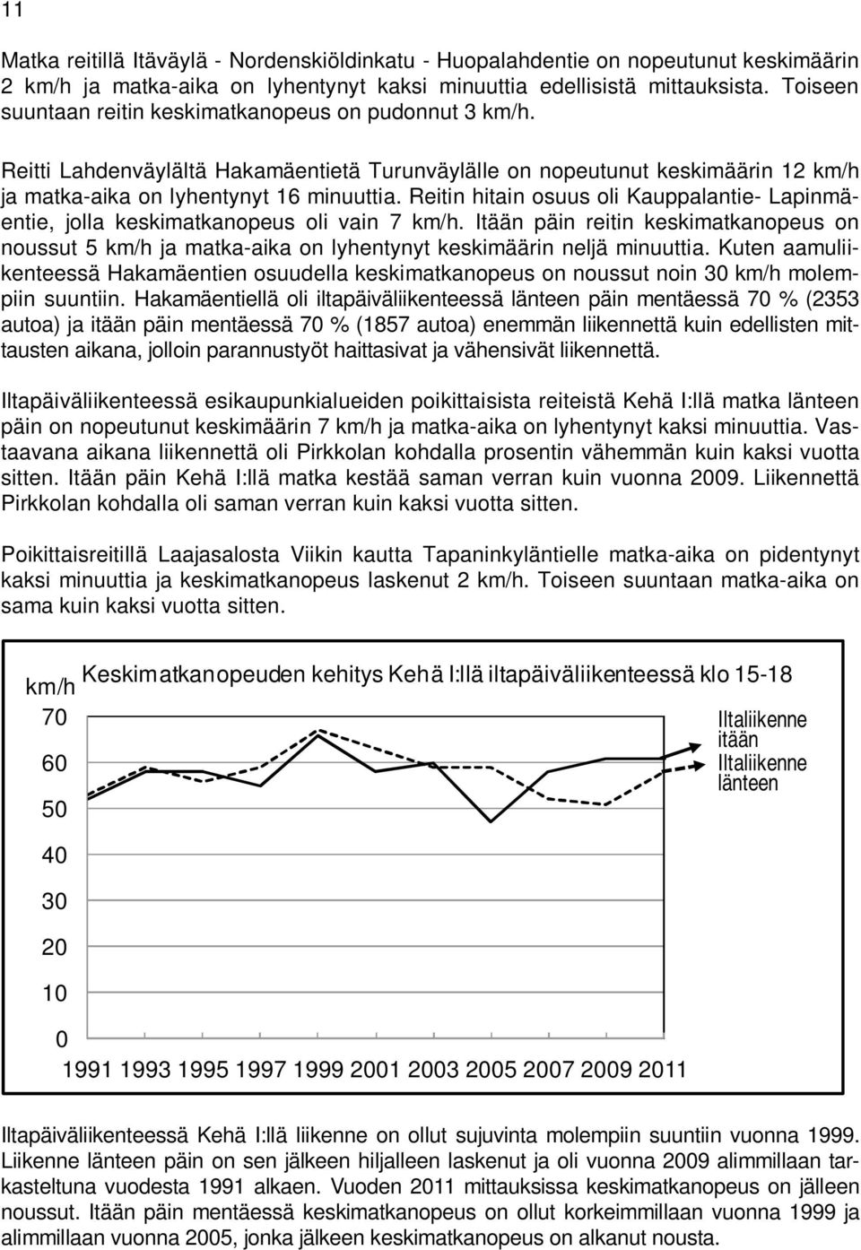 Reitin hitain osuus oli Kauppalantie- Lapinmäentie, jolla keskimatkanopeus oli vain 7 km/h.