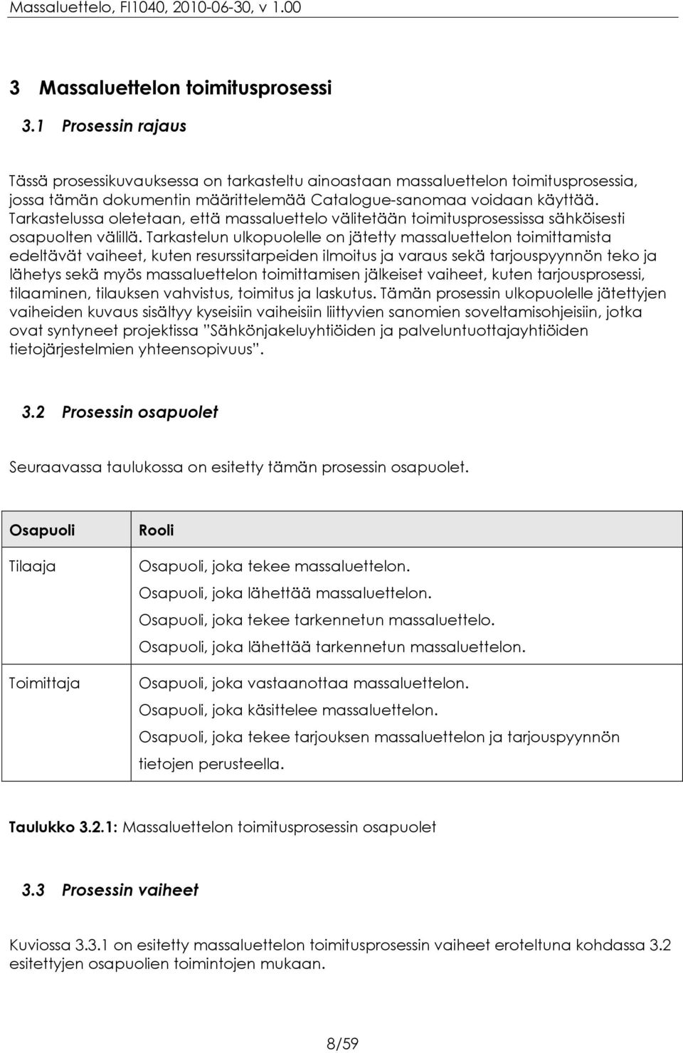 Tarkastelussa oletetaan, että massaluettelo välitetään toimitusprosessissa sähköisesti osapuolten välillä.