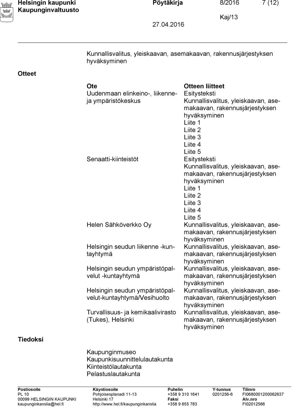 ympäristöpalvelut-kuntayhtymä/vesihuolto Turvallisuus- ja kemikaalivirasto (Tukes), Helsinki Otteen liitteet Esitysteksti Liite 1 Liite 2
