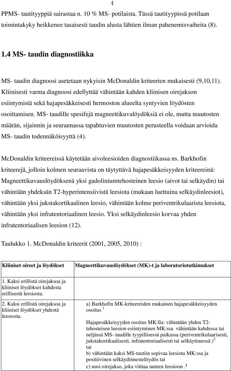 Kliinisesti varma diagnoosi edellyttää vähintään kahden kliinisen oirejakson esiintymistä sekä hajapesäkkeisesti hermoston alueelta syntyvien löydösten osoittamisen.