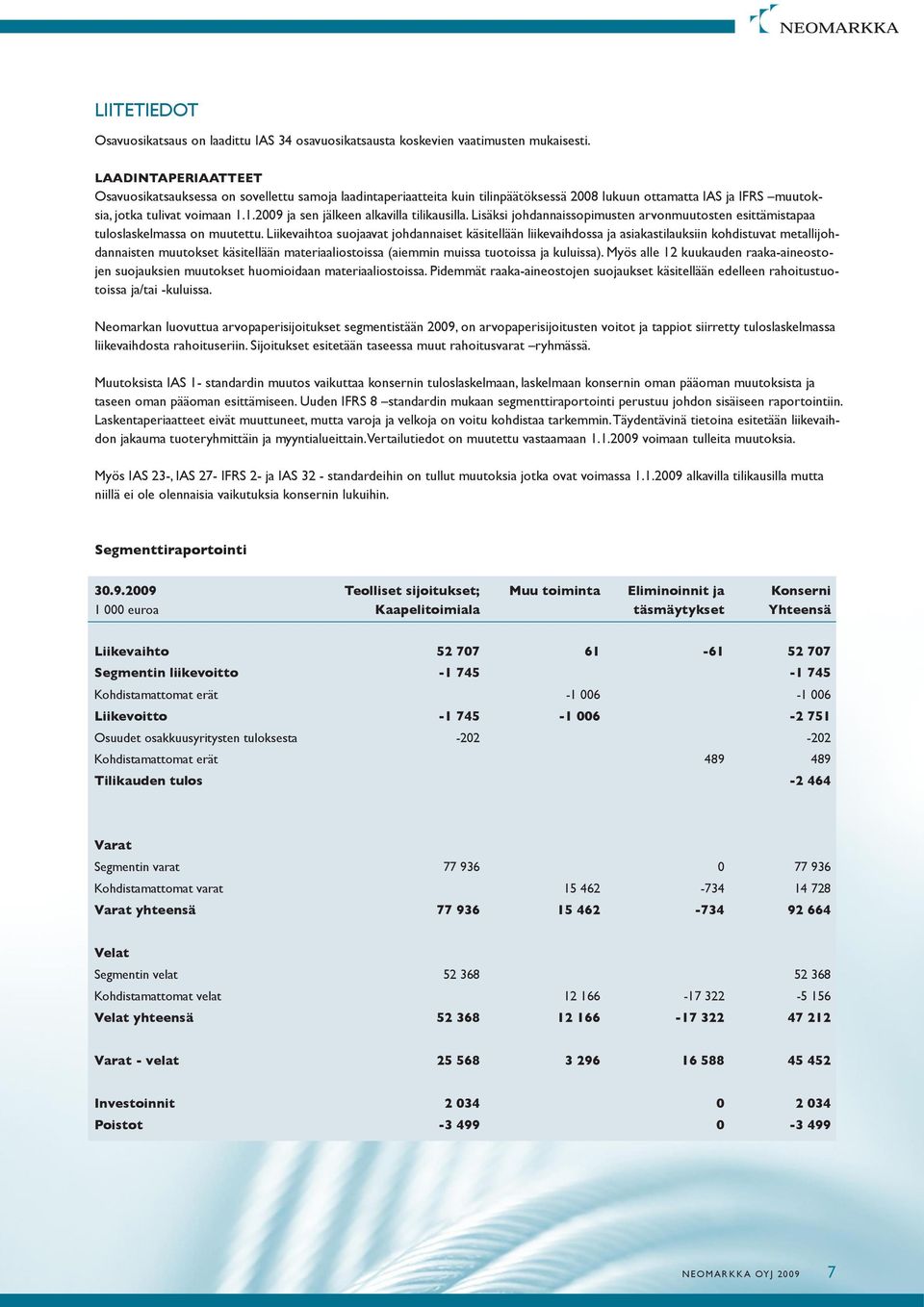 1.2009 ja sen jälkeen alkavilla tilikausilla. Lisäksi johdannaissopimusten arvonmuutosten esittämistapaa tuloslaskelmassa on muutettu.