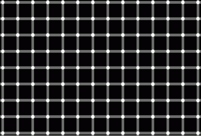 Mustat pallot Kun katsomme tätä kuvaa, näemme mustat pallot siellä missä valkoiset viivat menevät toistensa päälle. Pallot eivät kuitenkaan oikeasti ole siellä meidän aivot vain keksivät ne.