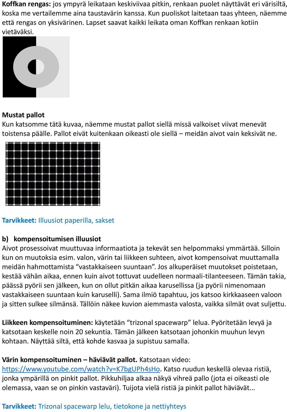 Mustat pallot Kun katsomme tätä kuvaa, näemme mustat pallot siellä missä valkoiset viivat menevät toistensa päälle. Pallot eivät kuitenkaan oikeasti ole siellä meidän aivot vain keksivät ne.