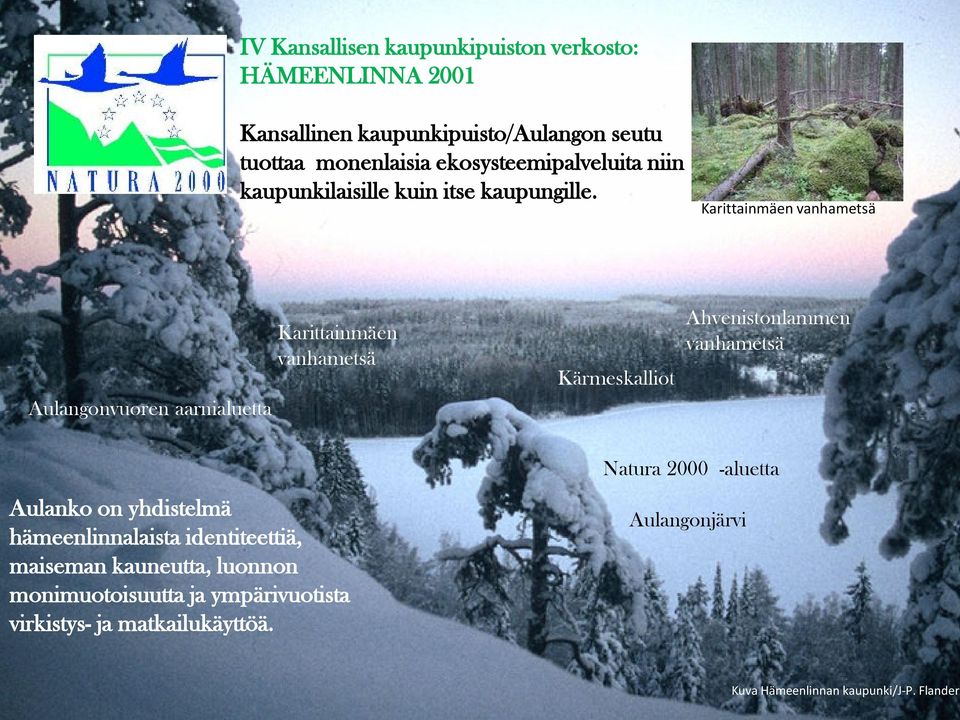 Karittainmäen vanhametsä Aulangonvuoren aarnialuetta Karittainmäen vanhametsä Kärmeskalliot Ahvenistonlammen vanhametsä Aulanko on