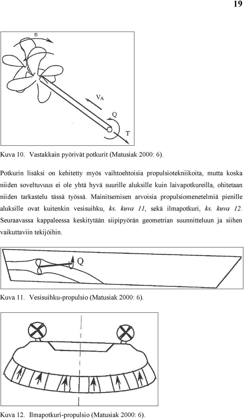 laivapotkureilla, ohitetaan niiden tarkastelu tässä työssä. Mainitsemisen arvoisia propulsiomenetelmiä pienille aluksille ovat kuitenkin vesisuihku, ks.