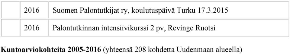 2015 2016 Palontutkinnan intensiivikurssi 2 pv,