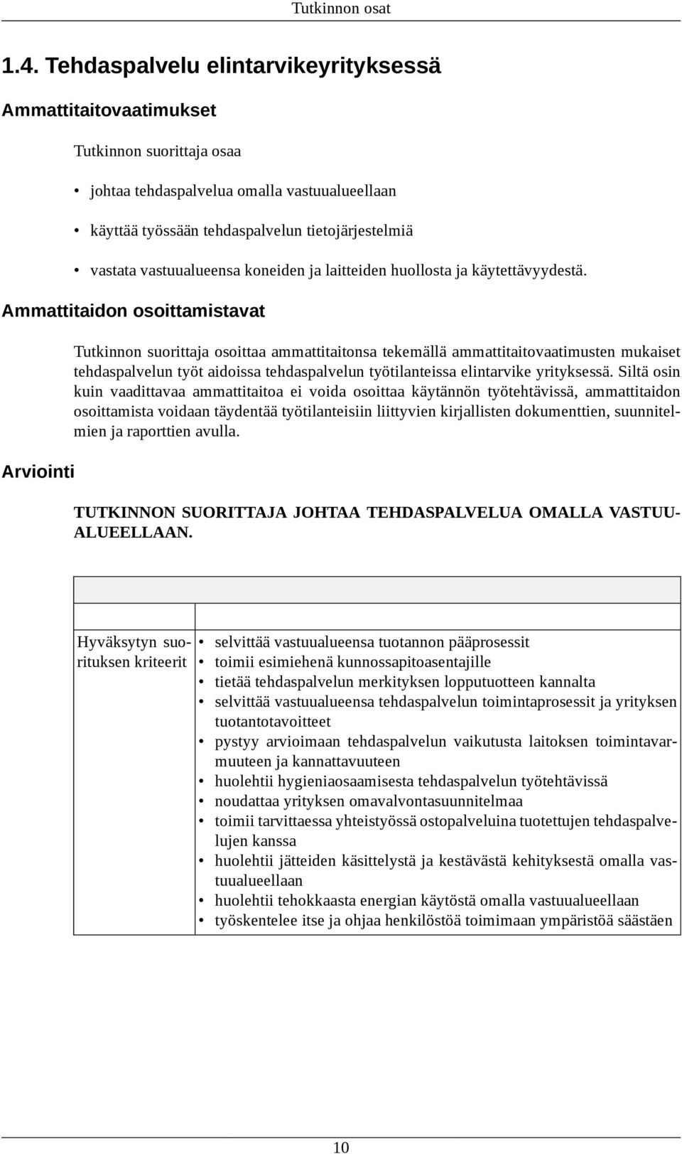 Ammattitaidon osoittamistavat Arviointi Tutkinnon suorittaja osoittaa ammattitaitonsa tekemällä ammattitaitovaatimusten mukaiset tehdaspalvelun työt aidoissa tehdaspalvelun työtilanteissa elintarvike