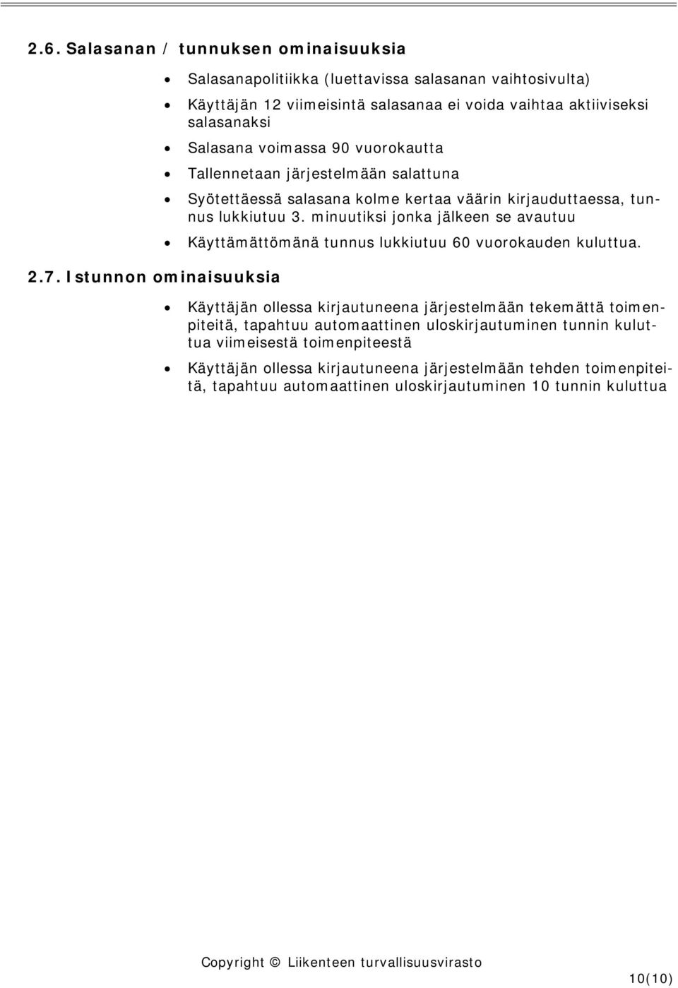 vurkautta Tallennetaan järjestelmään salattuna Syötettäessä salasana klme kertaa väärin kirjauduttaessa, tunnus lukkiutuu 3.