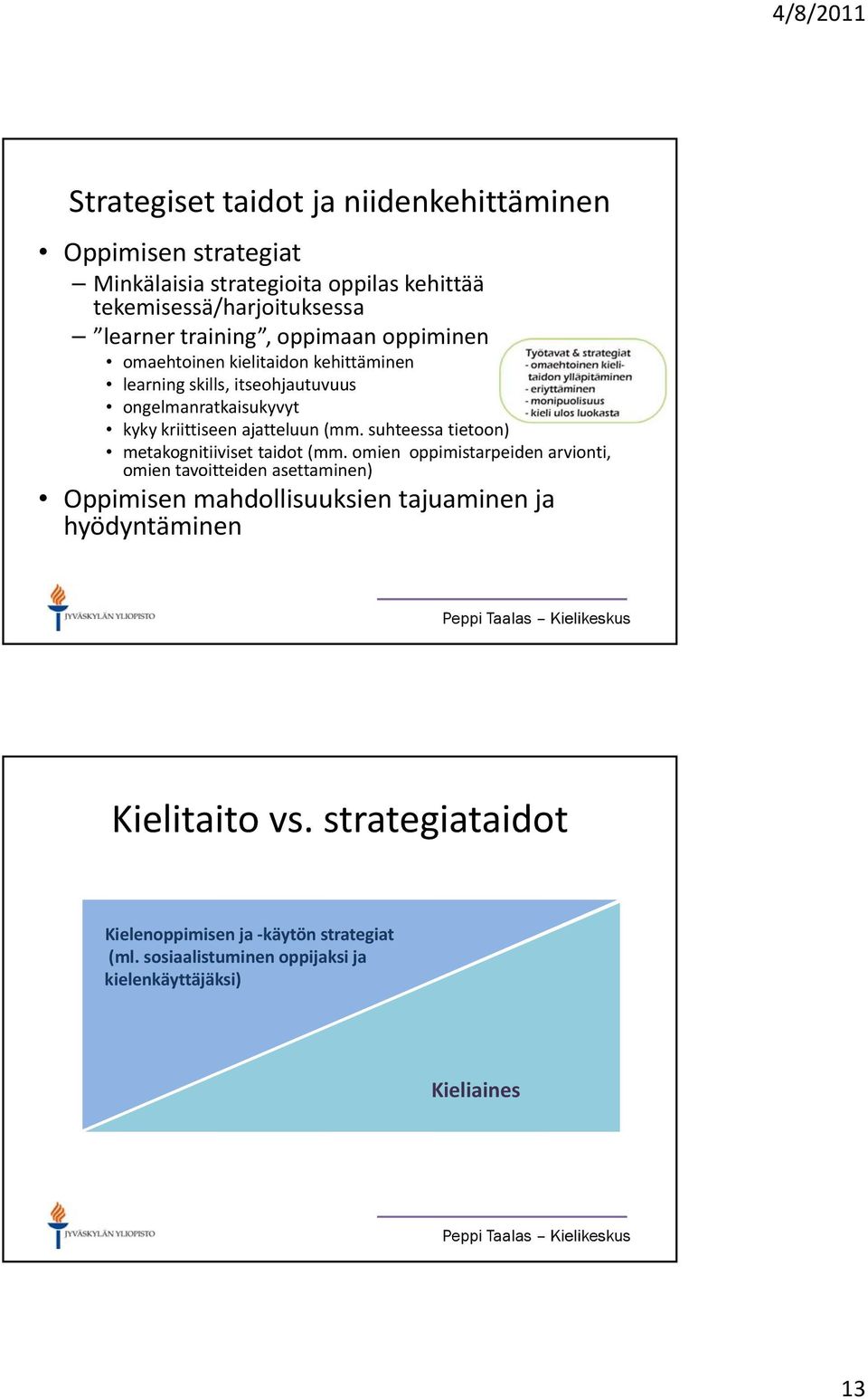 suhteessa tietoon) metakognitiiviset taidot (mm.