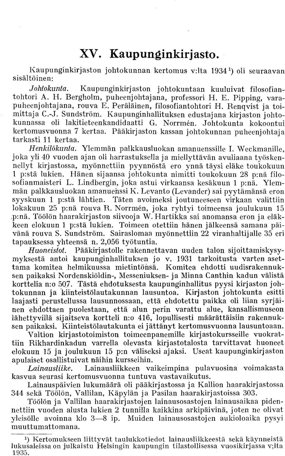 Kaupunginhallituksen edustajana kirjaston johtokunnassa oli lakitieteenkandidaatti G. Norrmen. Johtokunta kokoontui kertomusvuonna 7 kertaa.