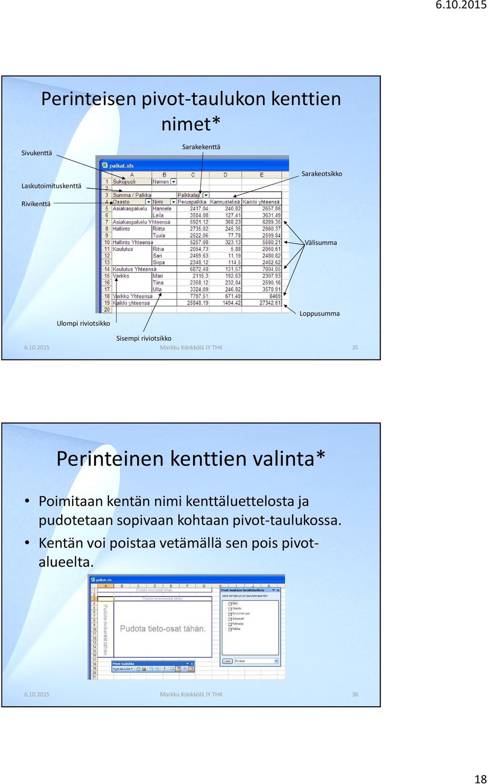 2015 Markku Könkkölä JY THK 35 Perinteinen kenttien valinta* Poimitaan kentän nimi kenttäluettelosta ja