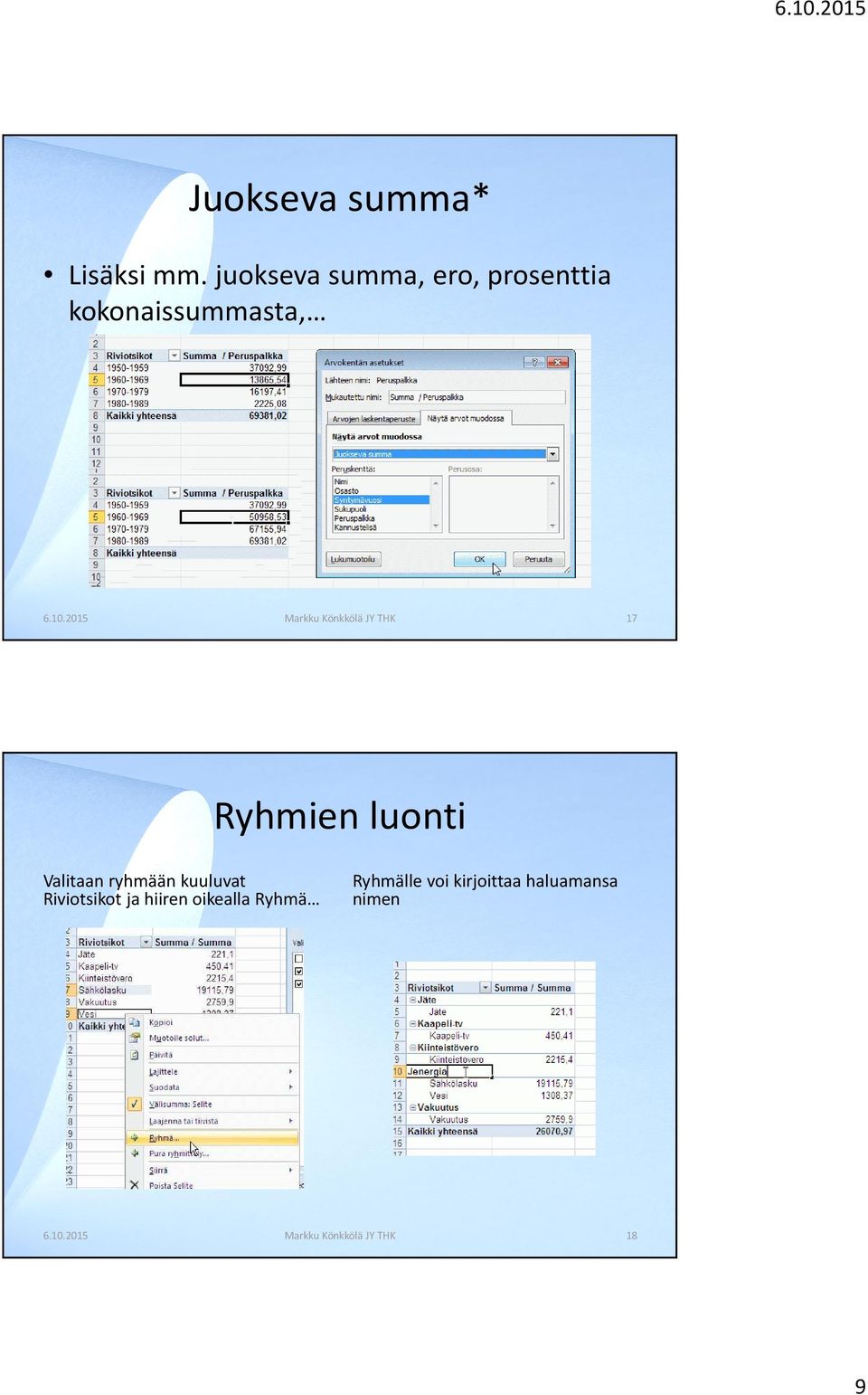 2015 Markku Könkkölä JY THK 17 Ryhmien luonti Valitaan ryhmään