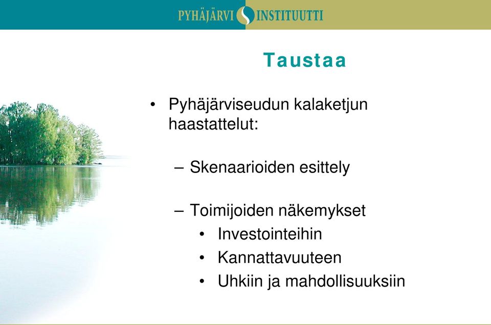 Toimijoiden näkemykset Investointeihin