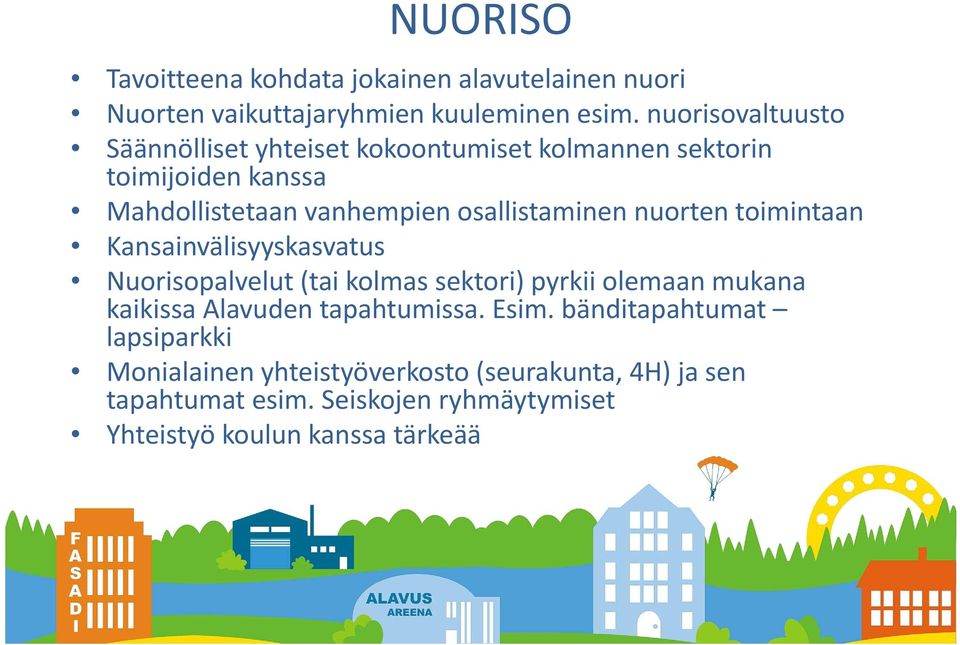 osallistaminen nuorten toimintaan Kansainvälisyyskasvatus Nuorisopalvelut (tai kolmas sektori) pyrkii olemaan mukana kaikissa