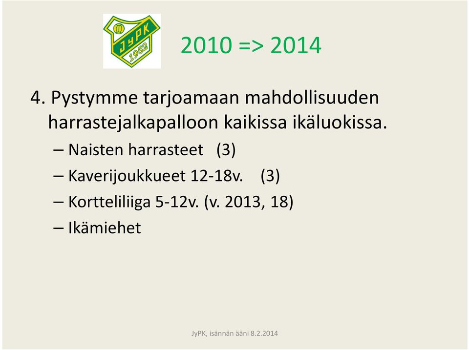 harrastejalkapalloon kaikissa ikäluokissa.