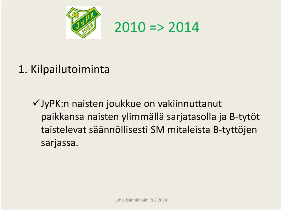 vakiinnuttanut paikkansa naisten ylimmällä