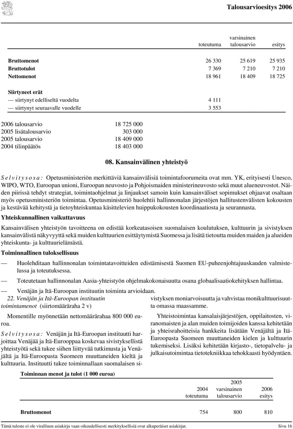Kansainvälinen yhteistyö S e l v i t y s o s a : Opetusministeriön merkittäviä kansainvälisiä toimintafoorumeita ovat mm.