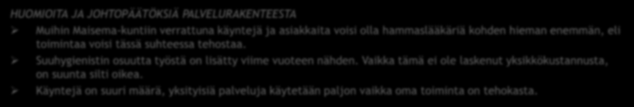 Suun terveydenhuolto SUUN TERVEYDENHUOLLON YHTEENVETO 1 MILTÄ TUOTERYHMÄN KUSTANNUKSET JA KÄYTTÖ NÄYTTÄVÄT KUNTAVERTAILUSSA?