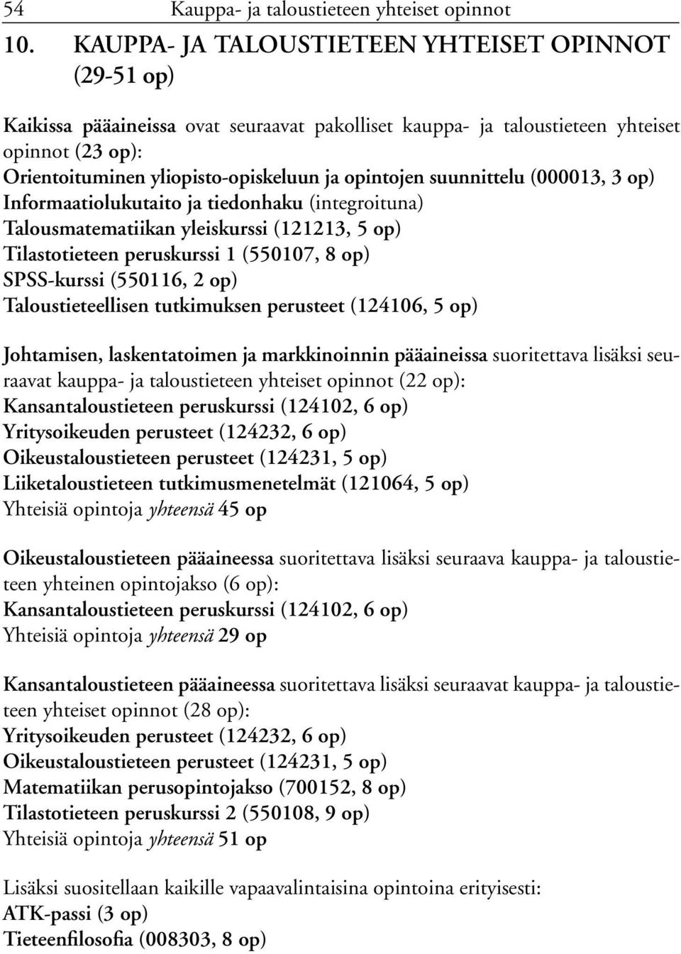 opintojen suunnittelu (000013, 3 op) Informaatiolukutaito ja tiedonhaku (integroituna) Talousmatematiikan yleiskurssi (121213, 5 op) Tilastotieteen peruskurssi 1 (550107, 8 op) SPSS-kurssi (550116, 2