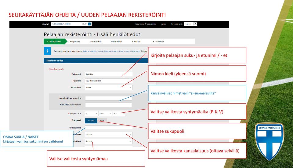 (P-K-V) OMAA SUKUA / NAISET kirjataan vain jos sukunimi on vaihtunut Valitse