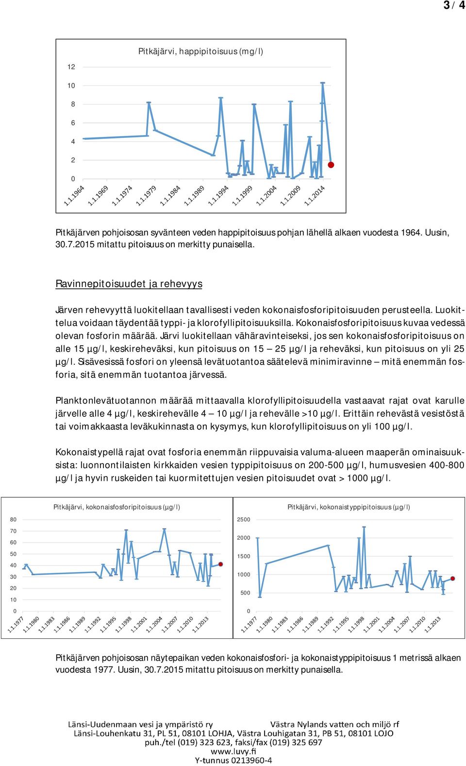 Luokittelua voidaan täydentää typpi- ja klorofyllipitoisuuksilla. Kokonaisfosforipitoisuus kuvaa vedessä olevan fosforin määrää.