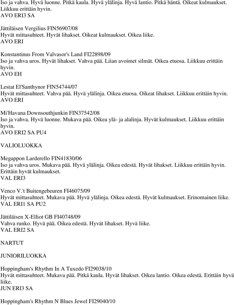 Liikkuu erittäin AVO EH Lestat El'Santhynor FIN54744/07 Hyvät mittasuhteet. Vahva pää. Hyvä ylälinja. Oikea etuosa. Oikeat lihakset.