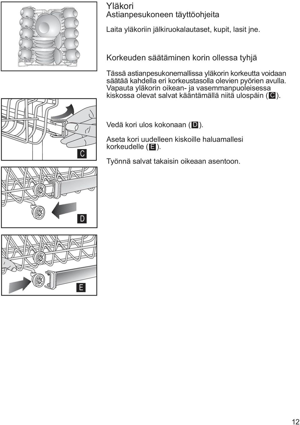 korkeustasolla olevien pyörien avulla.