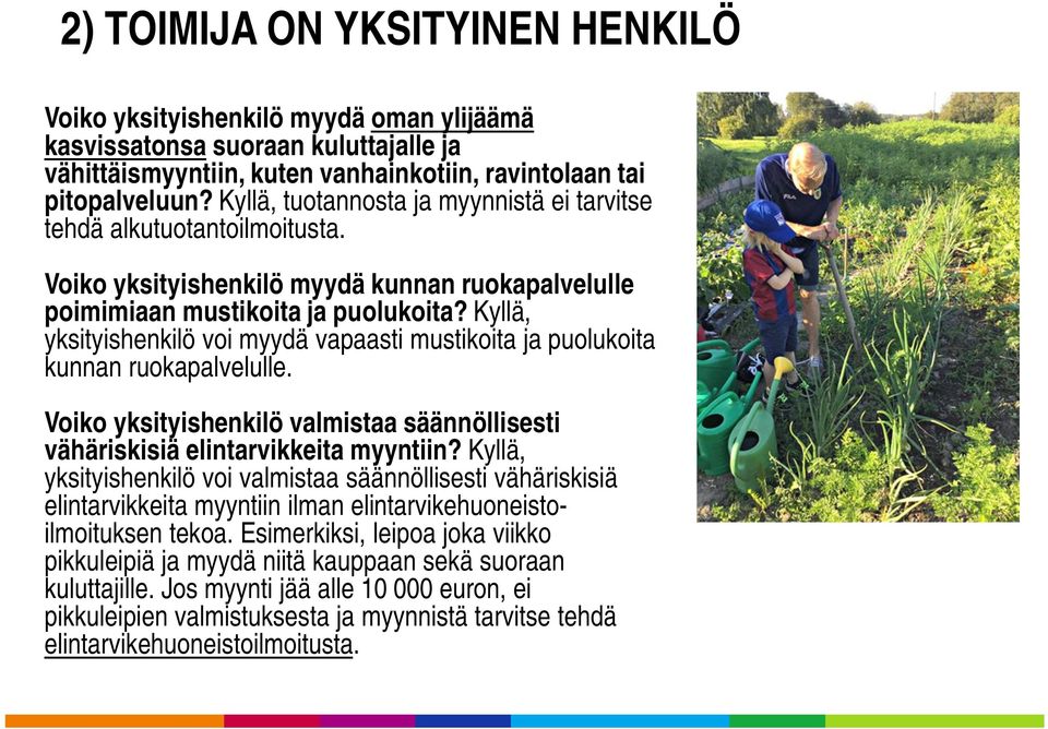 Kyllä, yksityishenkilö voi myydä vapaasti mustikoita ja puolukoita kunnan ruokapalvelulle. Voiko yksityishenkilö valmistaa säännöllisesti vähäriskisiä elintarvikkeita myyntiin?